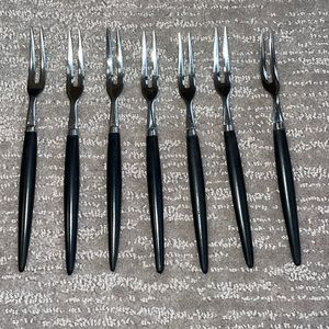 Set of SEVEN vintage cocktail forks with Bakelite handles